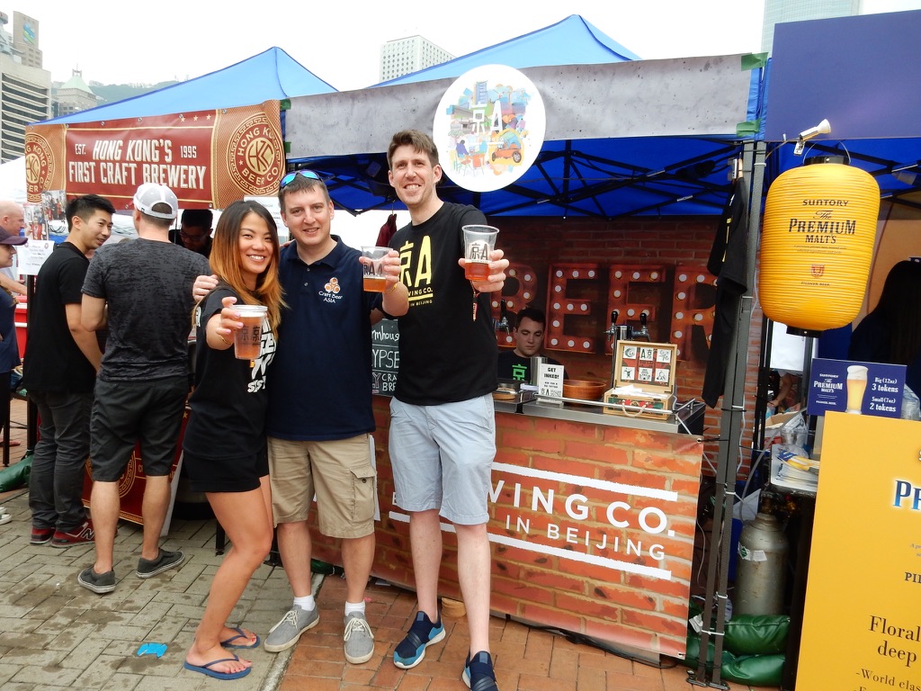 Rob and friends raising craft beers at Beerfest Asia in Hong Kong