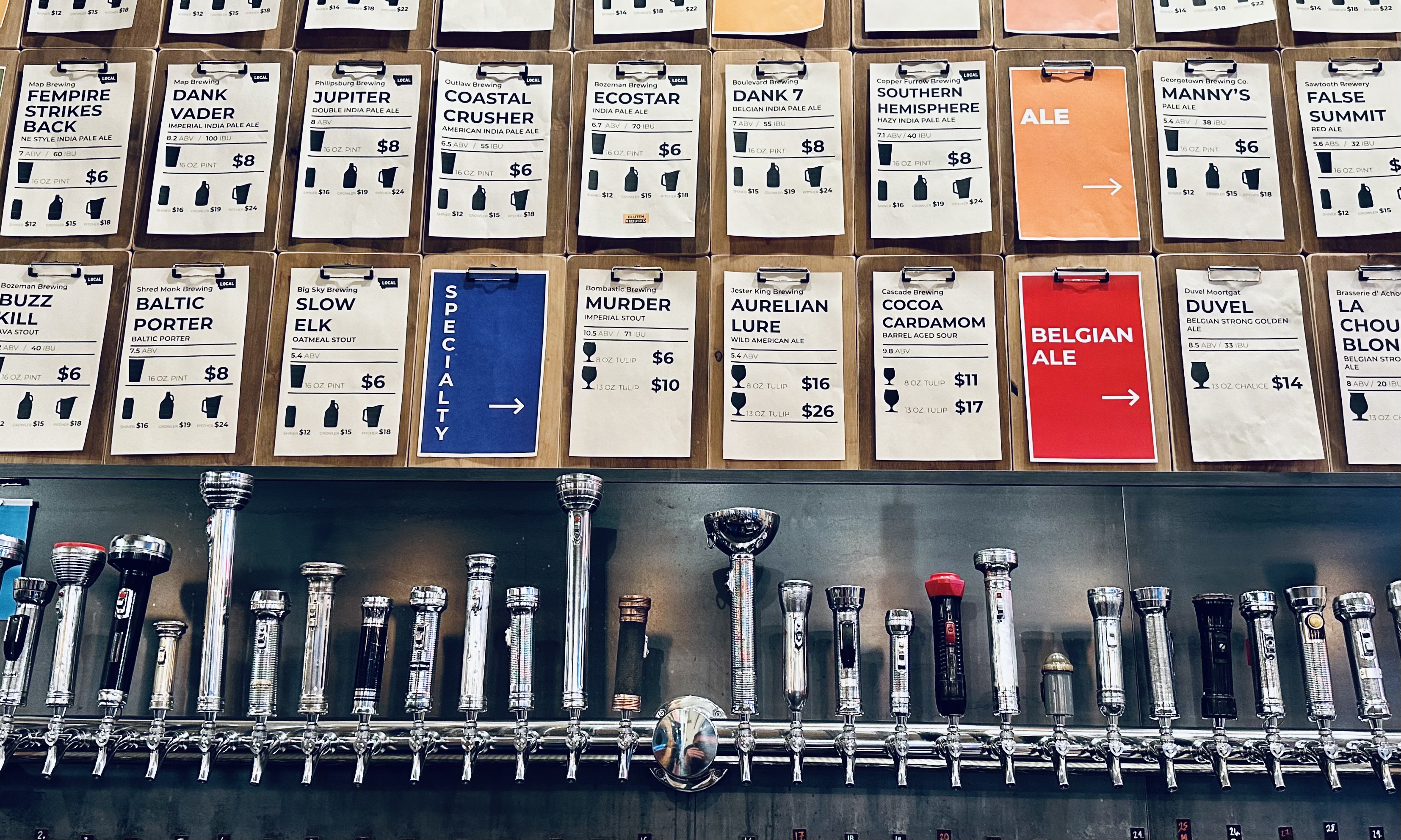 Tap handle set at Shine Beer Sanctuary, Bozeman, Montana